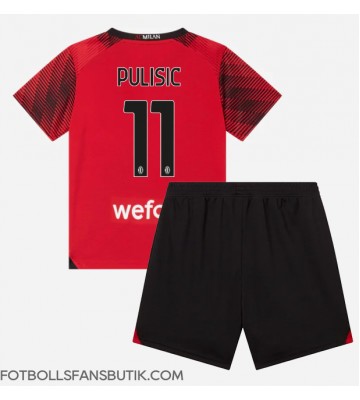 AC Milan Christian Pulisic #11 Replika Hemmatröja Barn 2023-24 Kortärmad (+ Korta byxor)